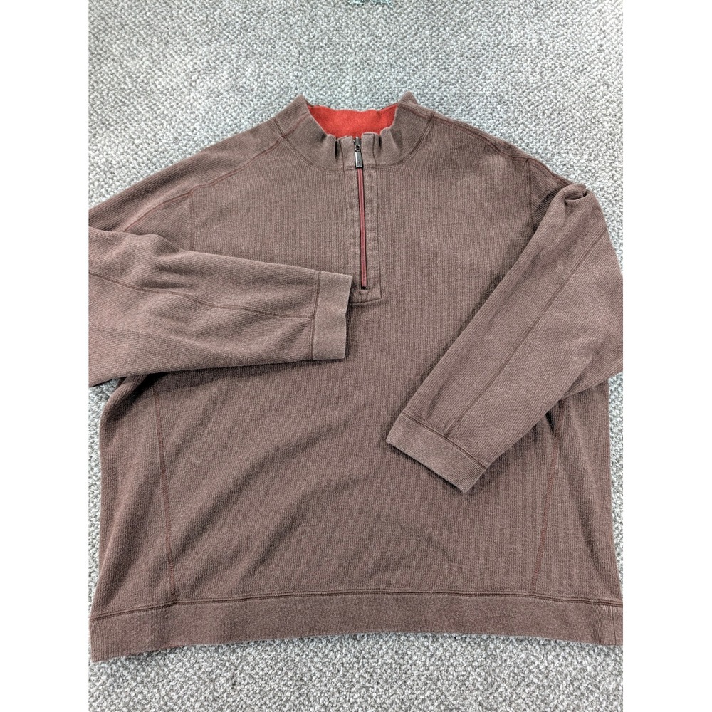 Tommy Bahama Reversible Quarter Zip Pullover Sweater Brown Orange Mens XXL